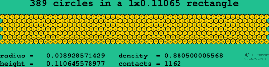 389 circles in a rectangle