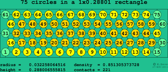 75 circles in a rectangle