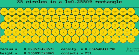 85 circles in a rectangle