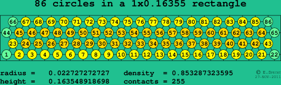 86 circles in a rectangle