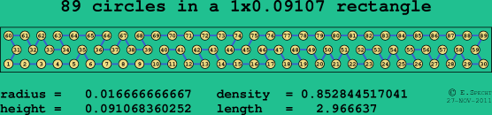 89 circles in a rectangle