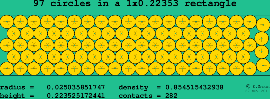 97 circles in a rectangle