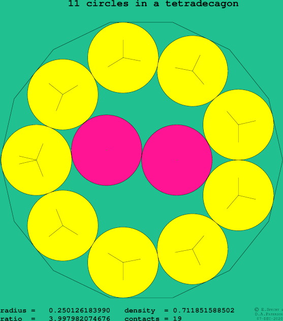 11 circles in a regular tetradecagon