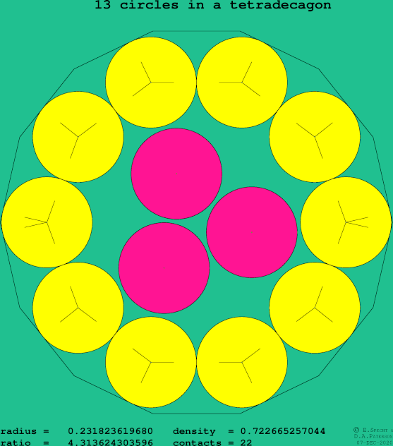 13 circles in a regular tetradecagon