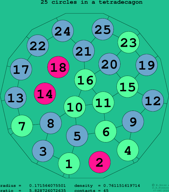 25 circles in a regular tetradecagon