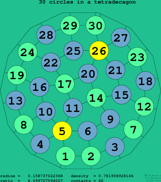 30 circles in a regular tetradecagon