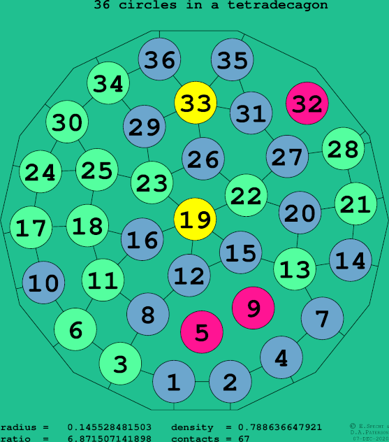 36 circles in a regular tetradecagon