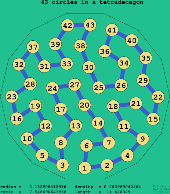 43 circles in a regular tetradecagon