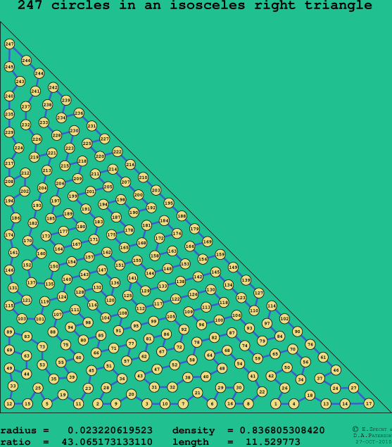 247 circles in an isosceles right rectangle