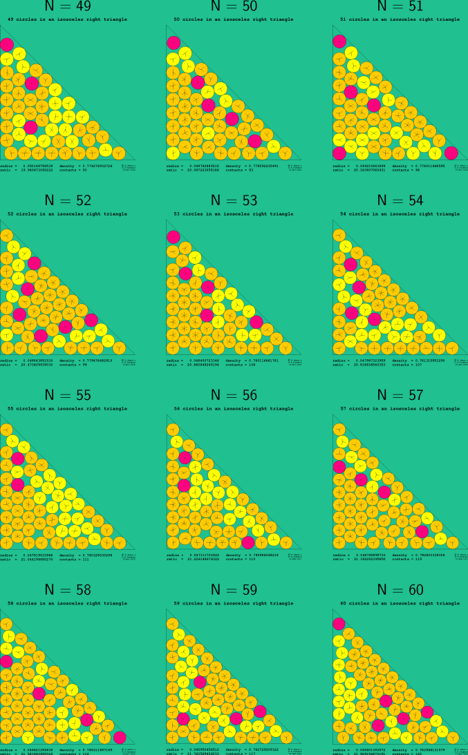 49-60 circles in an isosceles right triangle
