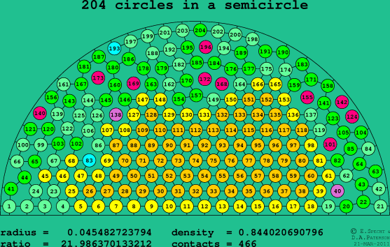 204 circles in a semicircle