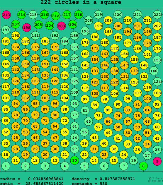 222 circles in a square
