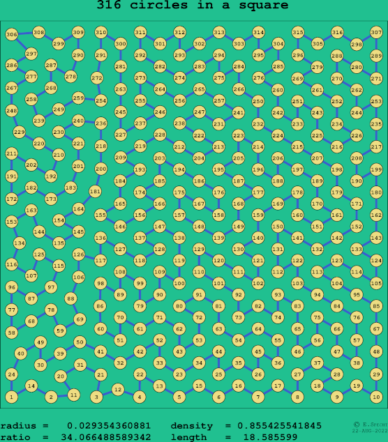 316 circles in a square