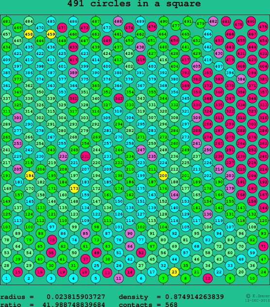 491 circles in a square
