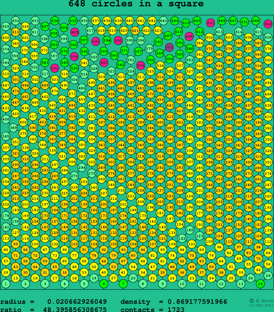 648 circles in a square
