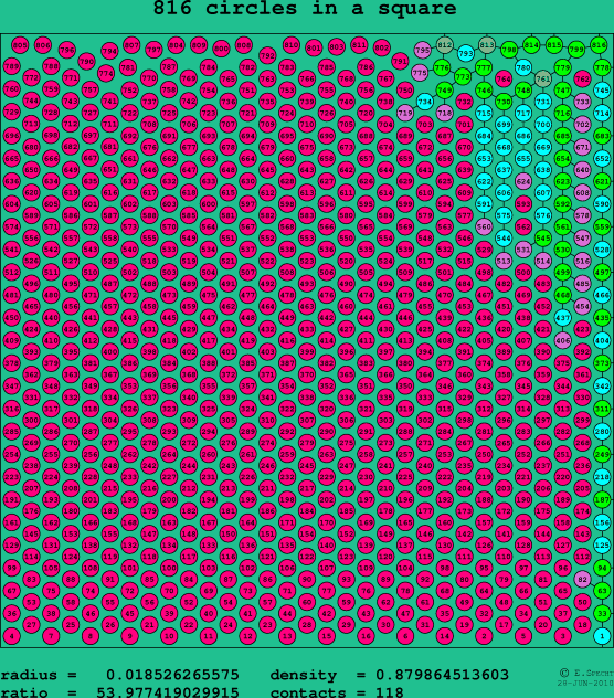 816 circles in a square