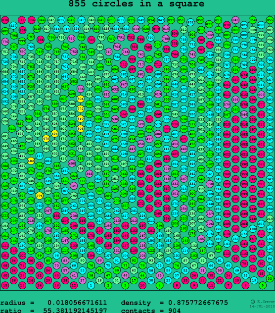 855 circles in a square