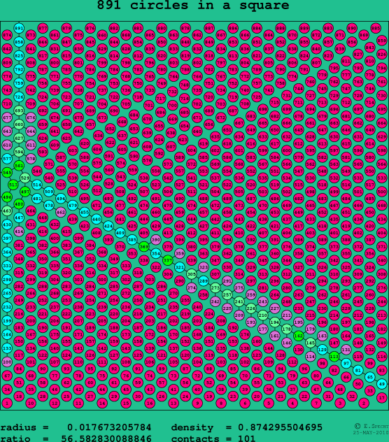 891 circles in a square
