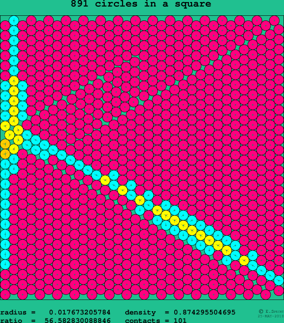 891 circles in a square