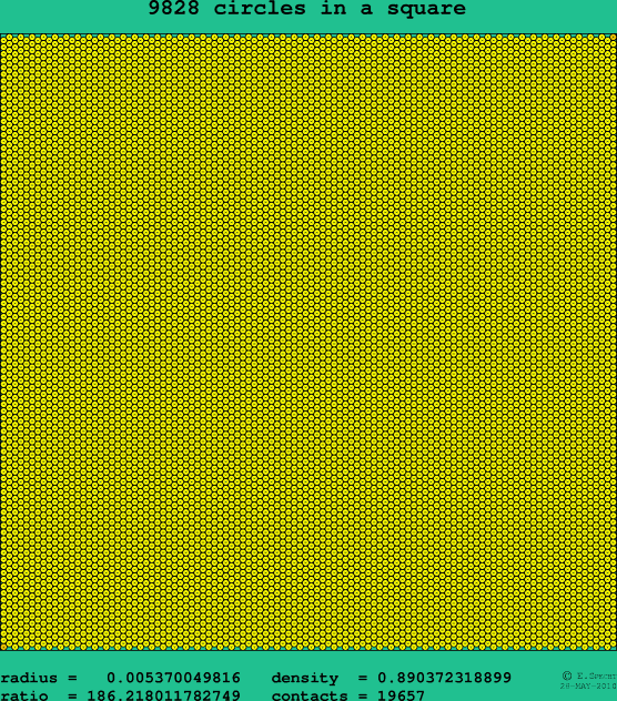 9828 circles in a square