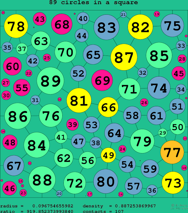 89 circles in a square