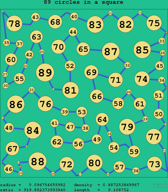 89 circles in a square