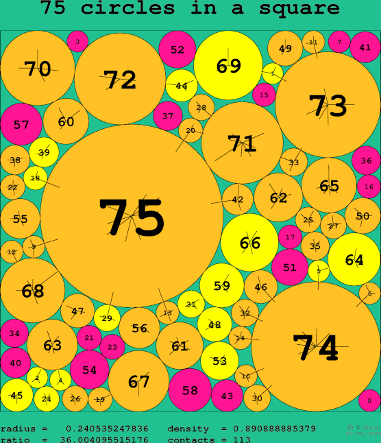 75 circles in a square