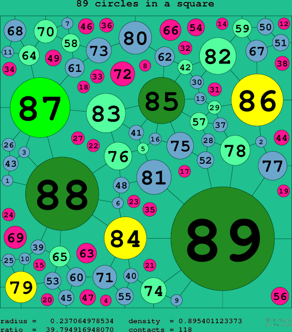 89 circles in a square