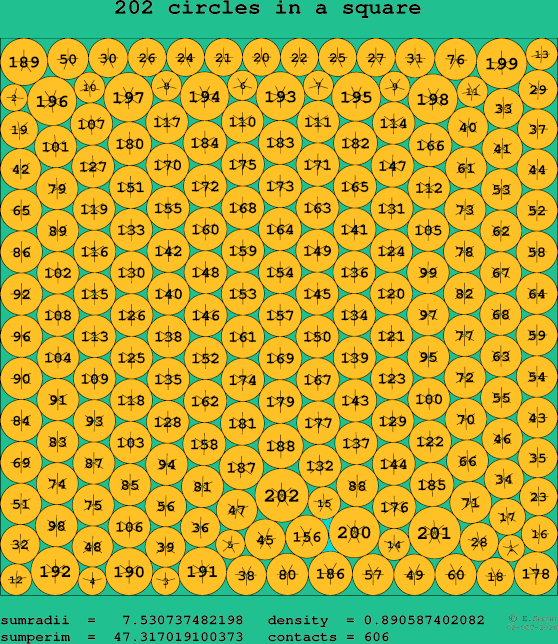202 circles in a square