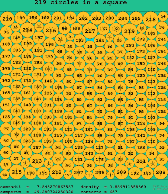 219 circles in a square