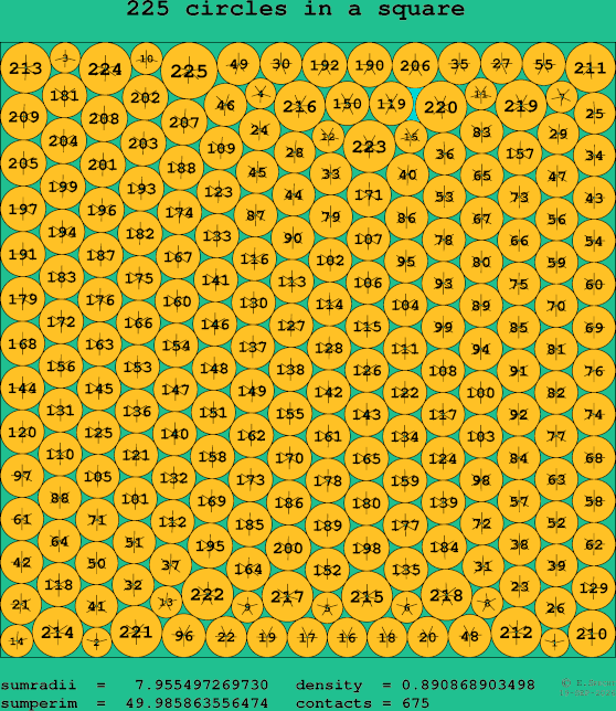 225 circles in a square