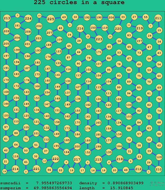 225 circles in a square
