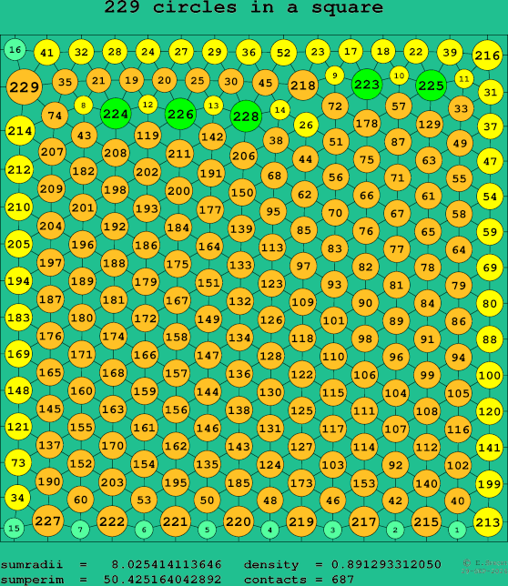 229 circles in a square
