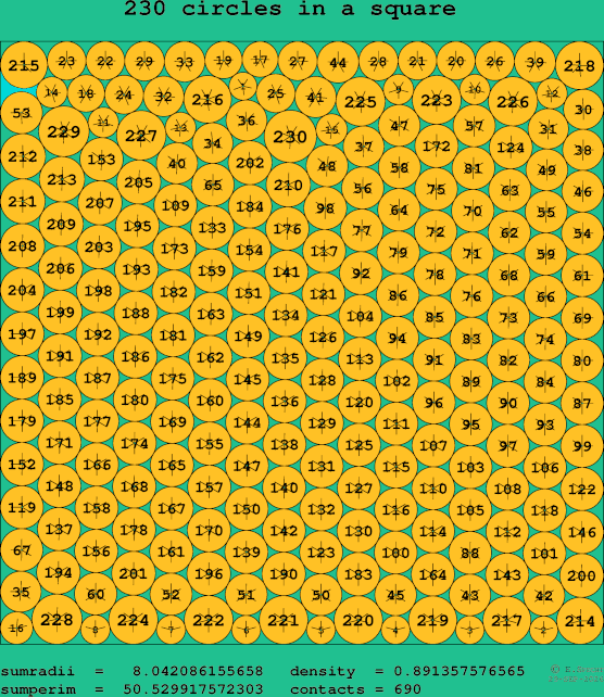 230 circles in a square
