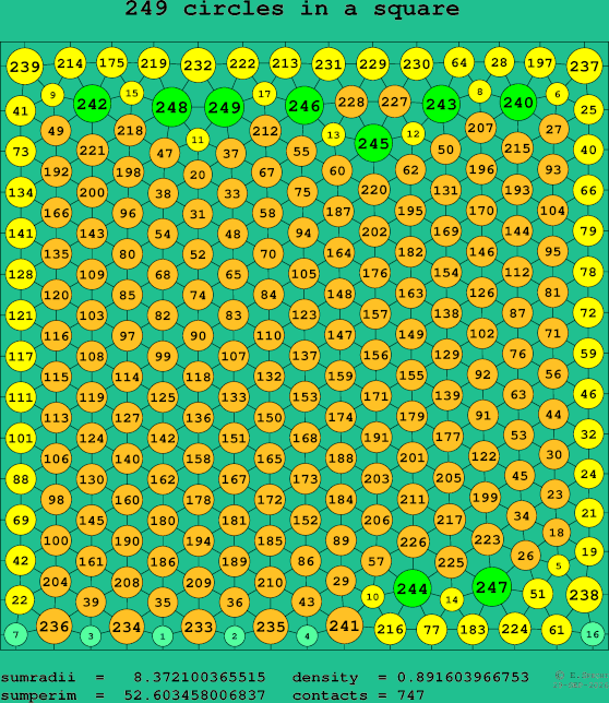 249 circles in a square