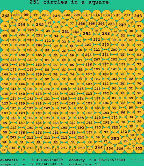 251 circles in a square
