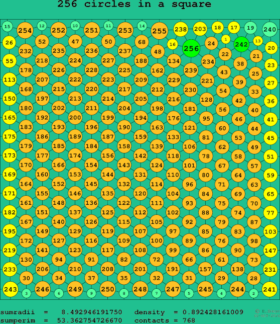 256 circles in a square