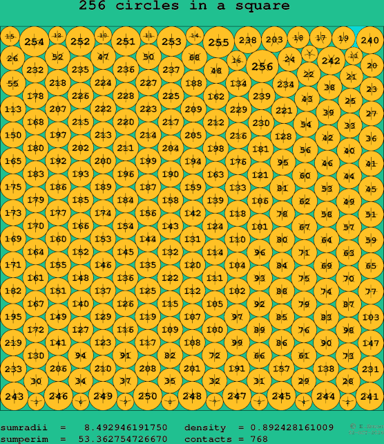 256 circles in a square