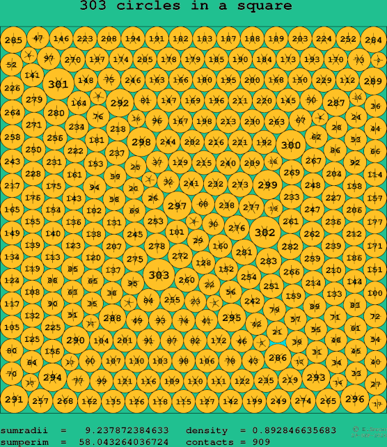 303 circles in a square