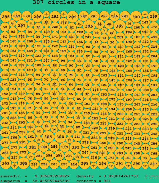 307 circles in a square
