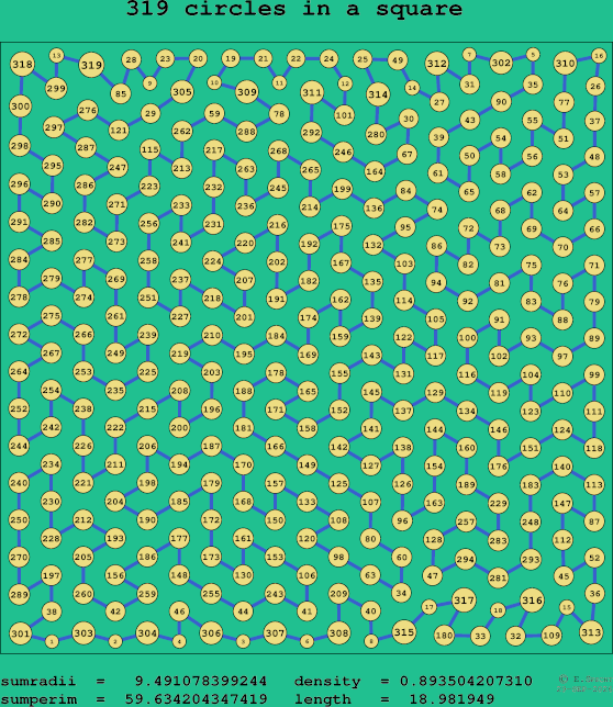 319 circles in a square