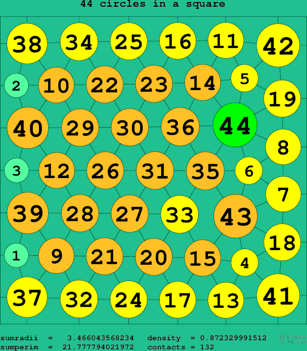 44 circles in a square