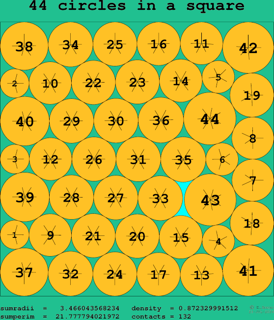 44 circles in a square