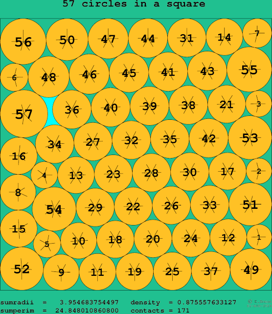 57 circles in a square