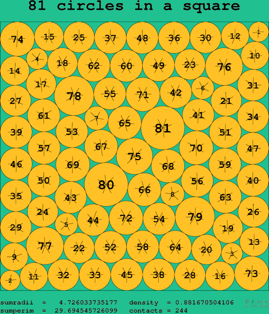 81 circles in a square
