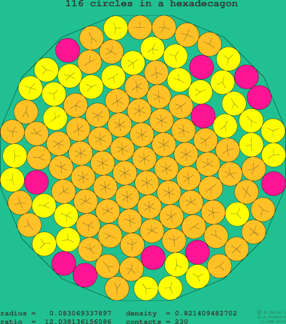 116 circles in a regular hexadecagon