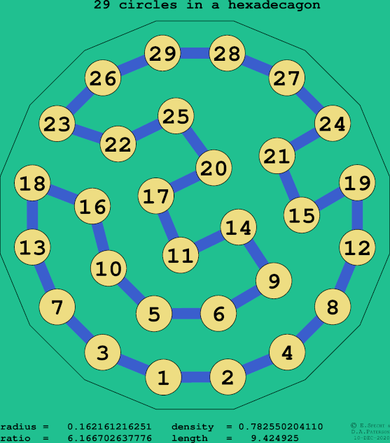 29 circles in a regular hexadecagon