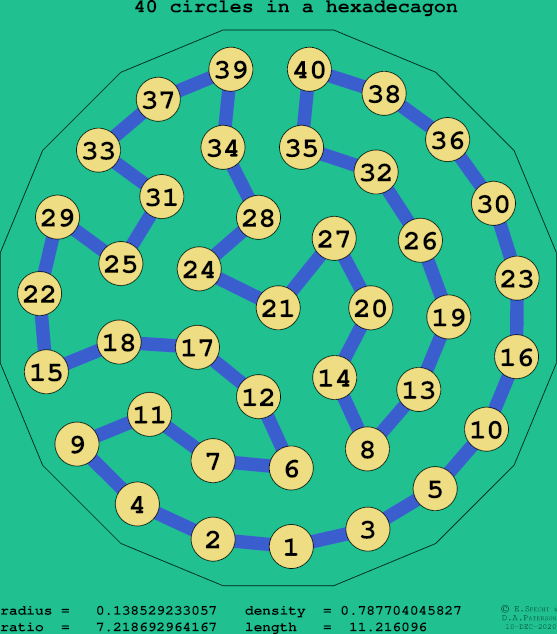 40 circles in a regular hexadecagon