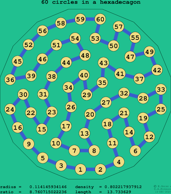 60 circles in a regular hexadecagon