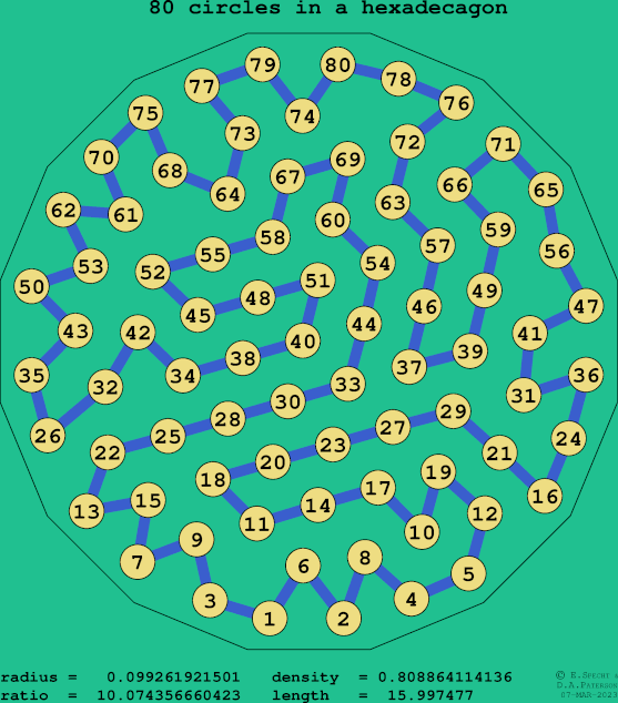 80 circles in a regular hexadecagon